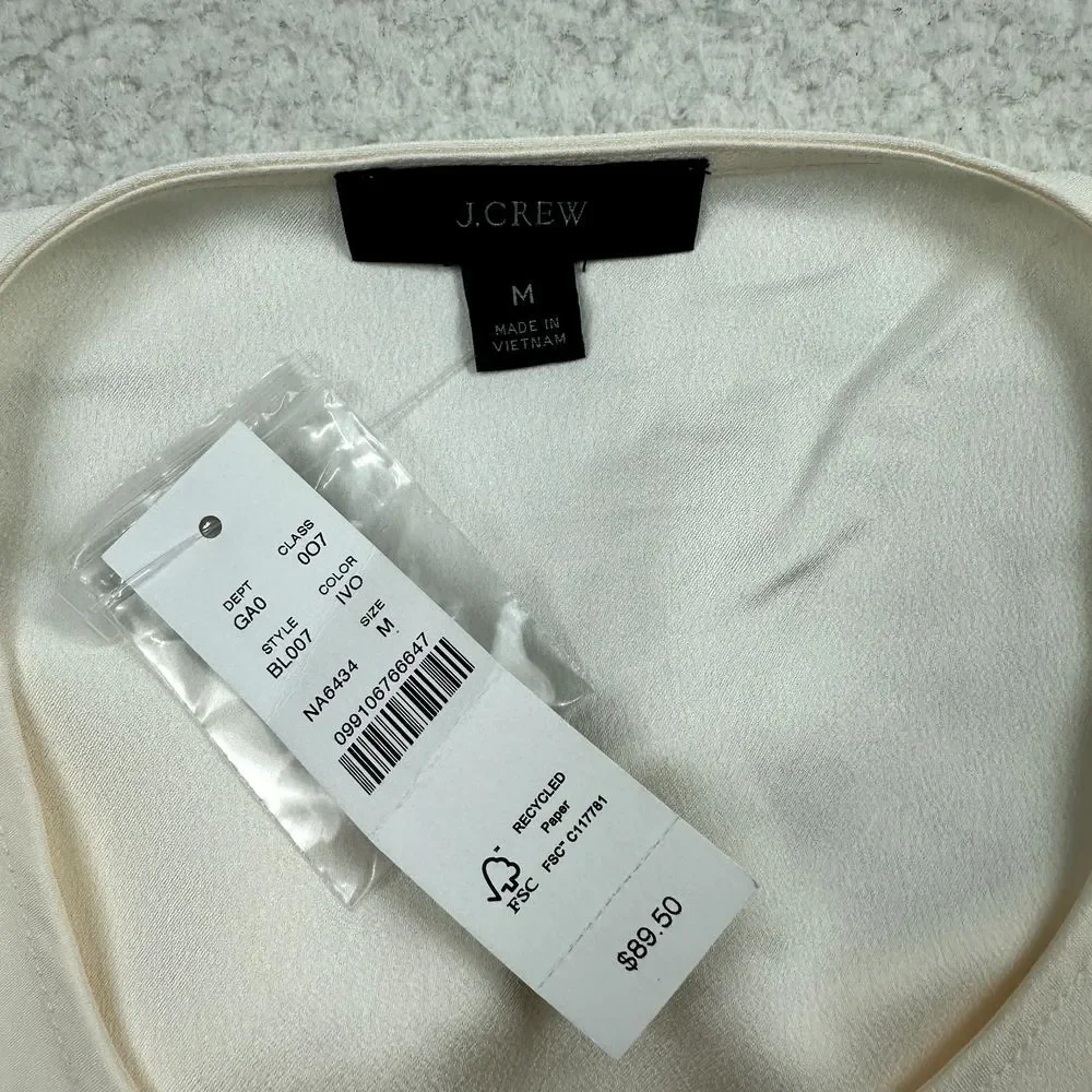 NWT J. Crew Puff Sleeve Satin Back Crepe Top‎ Women's Medium Keyhole Long Sleeve